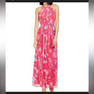 INC Halter Style Tie Back Floral Maxi Dress